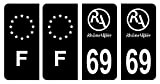 HADEXIA Lot 4 Autocollants Plaque d'immatriculation Département 69 Rhône Ancienne Région Rhône Alpes Noir & F France Europe