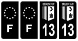 HADEXIA Lot 4 Autocollants Plaque immatriculation département 13 Bouches-du-Rhône Région SUD Noir & F France Europe