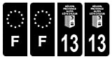 HADEXIA Lot 4 Autocollants Plaque immatriculation département 13 Bouches-du-Rhône Région PACA Noir & F France Europe