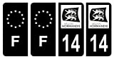 HADEXIA Lot 4 Autocollants Plaque immatriculation département 14 Calvados Région Normandie Noir & F France Europe