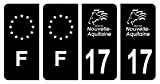 HADEXIA Lot 4 Autocollants Plaque immatriculation département 17 Charente-Maritime Région Nouvelle Aquitaine Noir & F France Europe