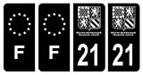 HADEXIA Lot 4 Autocollants Plaque immatriculation département 21 Côte-d’Or Région Franche-Comté Noir & F France Europe