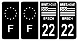 HADEXIA Lot 4 Autocollants Plaque immatriculation département 22 Côtes d'Armor Région Bretagne Noir & F France Europe