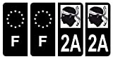 HADEXIA Lot 4 Autocollants Plaque immatriculation département 2A Corse-du-sud Corse Noir & F France Europe