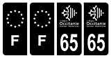 HADEXIA Lot 4 Autocollants Plaque immatriculation département 65 Hautes-Pyrénées Région Occitanie Noir & F France Europe