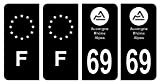 HADEXIA Lot 4 Autocollants Plaque immatriculation département 69 Rhône Région Auvergne-Rhône-Alpes Noir & F France Europe
