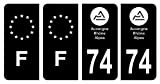HADEXIA Lot 4 Autocollants Plaque immatriculation département 74 Haute-Savoie Auvergne-Rhône-Alpes Noir & F France Europe