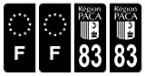 HADEXIA Lot 4 Autocollants Plaque immatriculation département 83 Var Ancien Région PACA Noir & F France Europe
