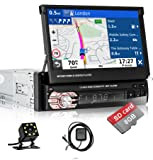 Hikity Autoradio Bluetooth 1 Din GPS avec 7‘’ Écran Tactile Retractable FM Radio 1 Din Poste Radio Voiture Bluetooth Main ...