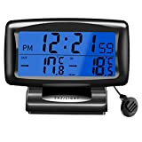 Horloge de Température de Voiture, Ruspela Thermomètre pour Voiture Thermomètre de voiture numérique avec rétroéclairage LCD horloge avec écran numérique