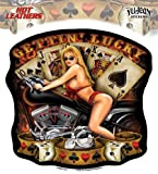 Hot Leathers - Gettin' Lucky Biker Pinup autocollant Sticker - 5.75'' x 6.25'' - Weather Resistant, Long Lasting for Any ...