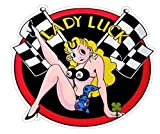 hotrodspirit - Sticker Extra Fin Lady Luck et Drapeaux a Damier Noir et Blanc Autocollant