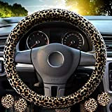Housse de volant imprimée léopard pour femme, Housses de volant léopard avec BONUS 4PCS Leopard Car Cups Coasters, Leopard Car ...