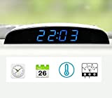 IQQI 4in1 Thermomètre Voiture, Fonction Multi- Date Horloge Voltmètre Thermomètre Moniteur de Tension 12V, Voiture Intérieur Extérieur,Without Button