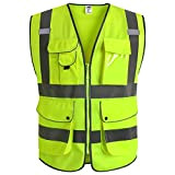 JKSafety 9 poches de classe 2"gilet de sécurité haute visibilité devant avec des bandes réfléchissantes, jaune répond aux normes EN ...