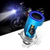 KaiDengZhe H4 HS1 LED Ampoule de Phare de Moto avec Bleu Angel Eye 9003 HS1 Phare LED Haut/Bas 12V 2600LM ...