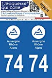 L'étiquette qui colle - Autocollants Plaque d'immatriculation 74 Haute-Savoie - Région Auvergne-Rhône-Alpes - Modèle Officiel