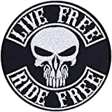 Live Free-Ride Free Écusson thermocollant Tête de mort Biker Patch Rocker Patch Heavy Metal Sticker Cadeau Motard DIY Application pour ...