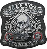 Lot de grands patchs brodés pour moto et vélo, motif tête de mort Lucky 7 Bikes Live to Ride pour ...