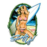 Michael Landefeld - Surf's Up Pinup PIN-UP autocollant Sticker - Med - 3.5" x 5" - Weather Resistant, Long Lasting ...