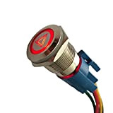 Mintice 19mm Rouge LED 12V Bouton Poussoir Voiture métal Interrupteur Urgence Danger Attention Prise de Courant