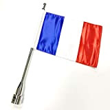 Moto Mât de drapeau avec drapeau Pour (Chrome Poteau de drapeau + France Drapeau)