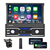 OiLiehu Android Autoradio Bluetooth 1 Din pour Carplay sans Fil, Écran Tactile rétractable HD de 7 Pouces avec Android Auto/Bluetooth/Navigation/FM, ...