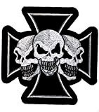 Patch écusson Croix de Malte trio skull biker custom