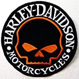 Patch écusson petit skull Harley Davidson Inscription Silver Contour orange