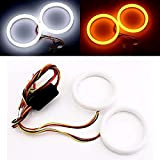 Qasim 1 paire LED Angel Eyes 70MM Halo Rings Blanc/Ambre Switchback 4014 SMD Yeux d'Ange pour Feux Diurnes DRL Phare ...