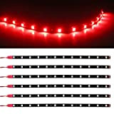 Qasim 6Pcs Rouge 30cm 12-SMD 5050 LED Flexible Étanche LED Bande Lumière De Voiture Intérieur et Extérieur Décoration DRL Jour ...
