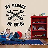 QAWS Mon Garage mes règles vinyle autocollant maison Garage décoration voiture réparation signe mur autocollant Art décalque A4 57x62 cm