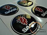 SAAB Lot de 4 plastique emblème auto-adhésif Badge 50mm postuler pour caches moyeux