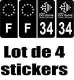 SAFIRMES 4 Stickers Style Auto Plaque immatriculation Full Black OCCITANIE 34