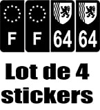 SAFIRMES 4 Stickers Style Auto Plaque immatriculation Full Black Region AQUITAINE 64