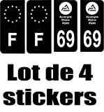 SAFIRMES 4 Stickers Style Auto Plaque immatriculation Noir Auvergne Rhone Alpes 69