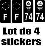 SAFIRMES 4 Stickers Style Auto Plaque immatriculation Noir Auvergne Rhone Alpes 74