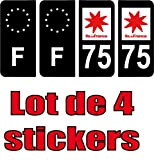 SAFIRMES 4 Stickers Style Auto Plaque immatriculation Noir RÉGION ÎLE DE France 75