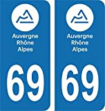 SAFIRMES Département 69-2 Autocollants Style immatriculation Auto Plaque Auvergne 2018