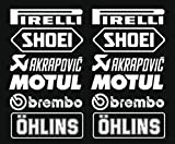 Set d'autocollants (12 Autocollants Blancs Logo Pirelli Akrapovic, 16 cm, Autocollants pour Voiture, Moto, Camion.