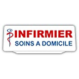 SIGNAL SAFETY Clip Plaque Pare-Soleil Infirmier Soins à Domicile avec Caducée Rétro-Réfléchissant Fond Blanc