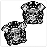 SkinoEu® 2 x Autocollant Vinyle Tête De Mort Skull Crâne Live Fast Pistons Motor Co Car Voiture Camion Fenêtre Porte ...