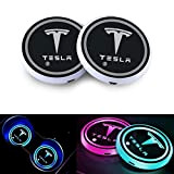 topfit Lot de 2 porte-gobelets LED pour Tesla Model 3/Y/S/X, 7 couleurs lumineuses, dessous de verre de voiture avec chargeur ...