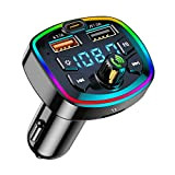 Transmetteur FM Bluetooth Voiture,Kits de Voiture transmetteur FM Bluetooth Adaptateur Radio Lecteur MP3,2 Ports USB Chargeur 5V/3,1A et 1A,Appel Mains ...