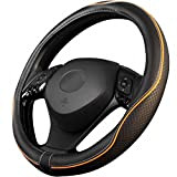 upgrade4cars Couvre Volant Voiture Orange Noir Simili Cuir | Taille Universel 37-39 cm | Accessoires Auto Decoration Interieur