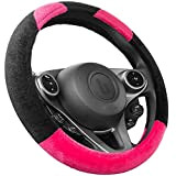 Upgrade4cars Couvre Volant Voiture Peluche Rose Noir | Accessoires Auto Interieur | Housse Taille Universel 37-39 cm | Cadeaux pour ...